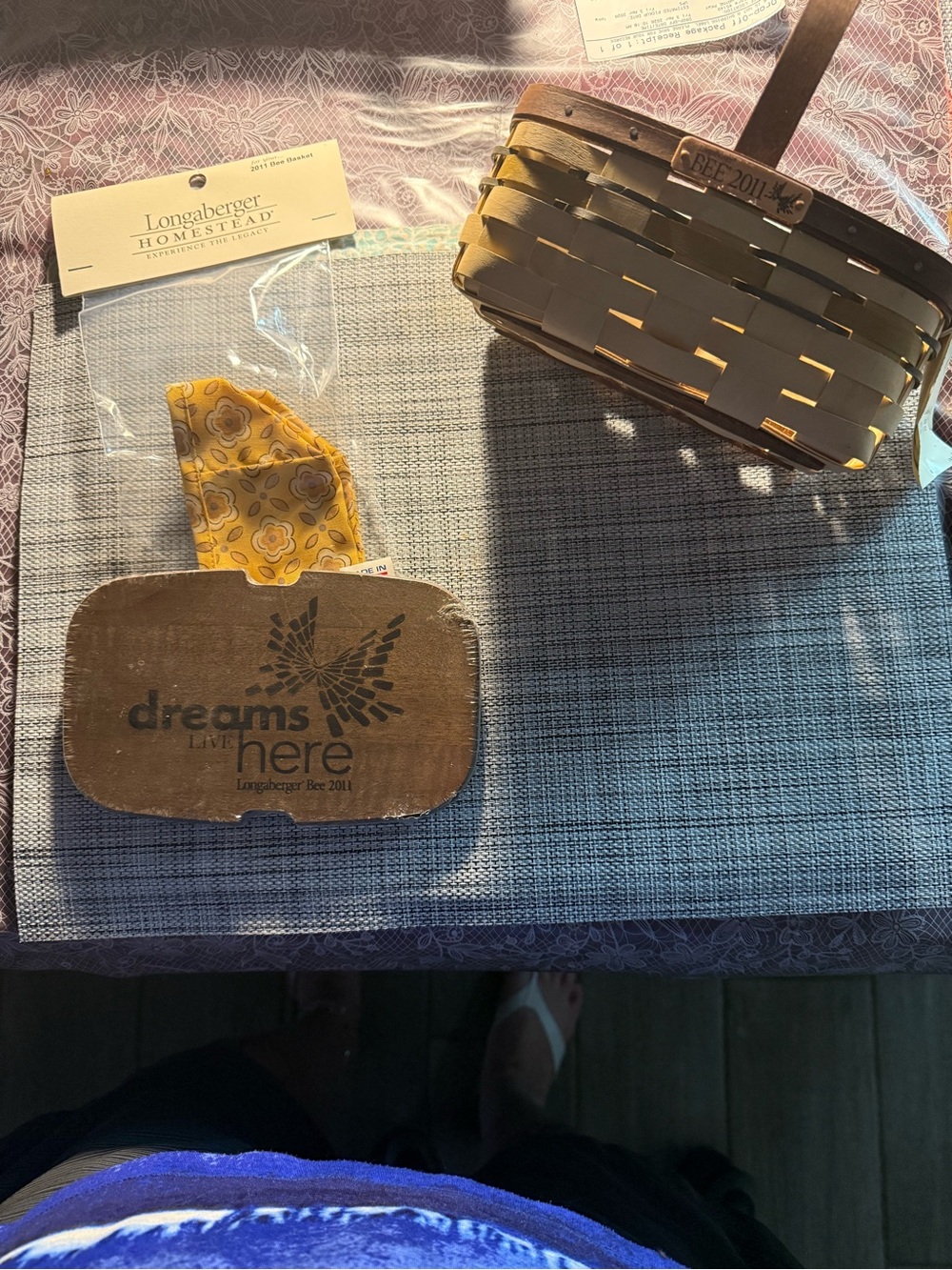 Longaberger Brown Decorative Bee Tag with Yellow Floral Fabric